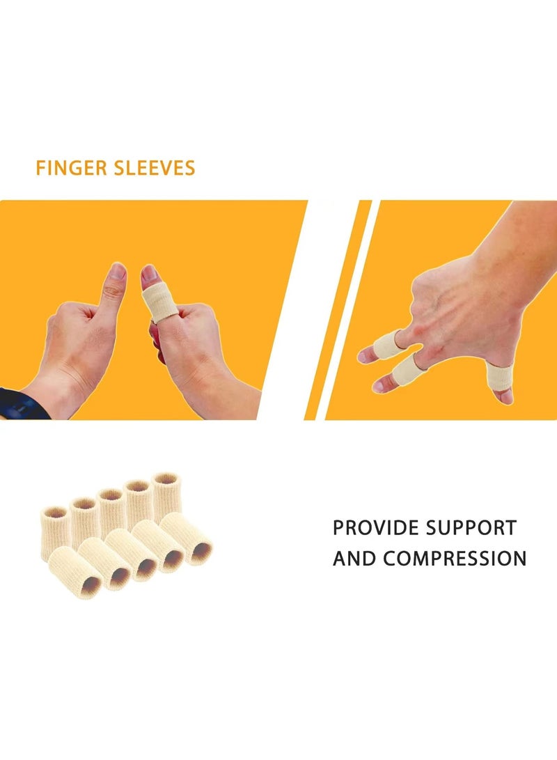 Finger Sleeves, Thumb Splint Brace For Finger Support, Breathable Elastic Finger tape, Compression pression Protector For Reliving Pain, Triggger Finger, Compression Aid For Sports, 10PCS (Beige) - Image 2